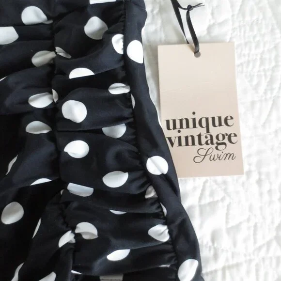 Unique Vintage High-Waist Back & White Polka Dot Swim Bottom - Picture 2 of 5